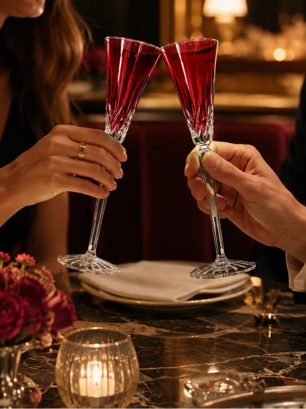 🥂 Waterford Red Crystal Champagne Flutes | Elegant Stemware for Dining